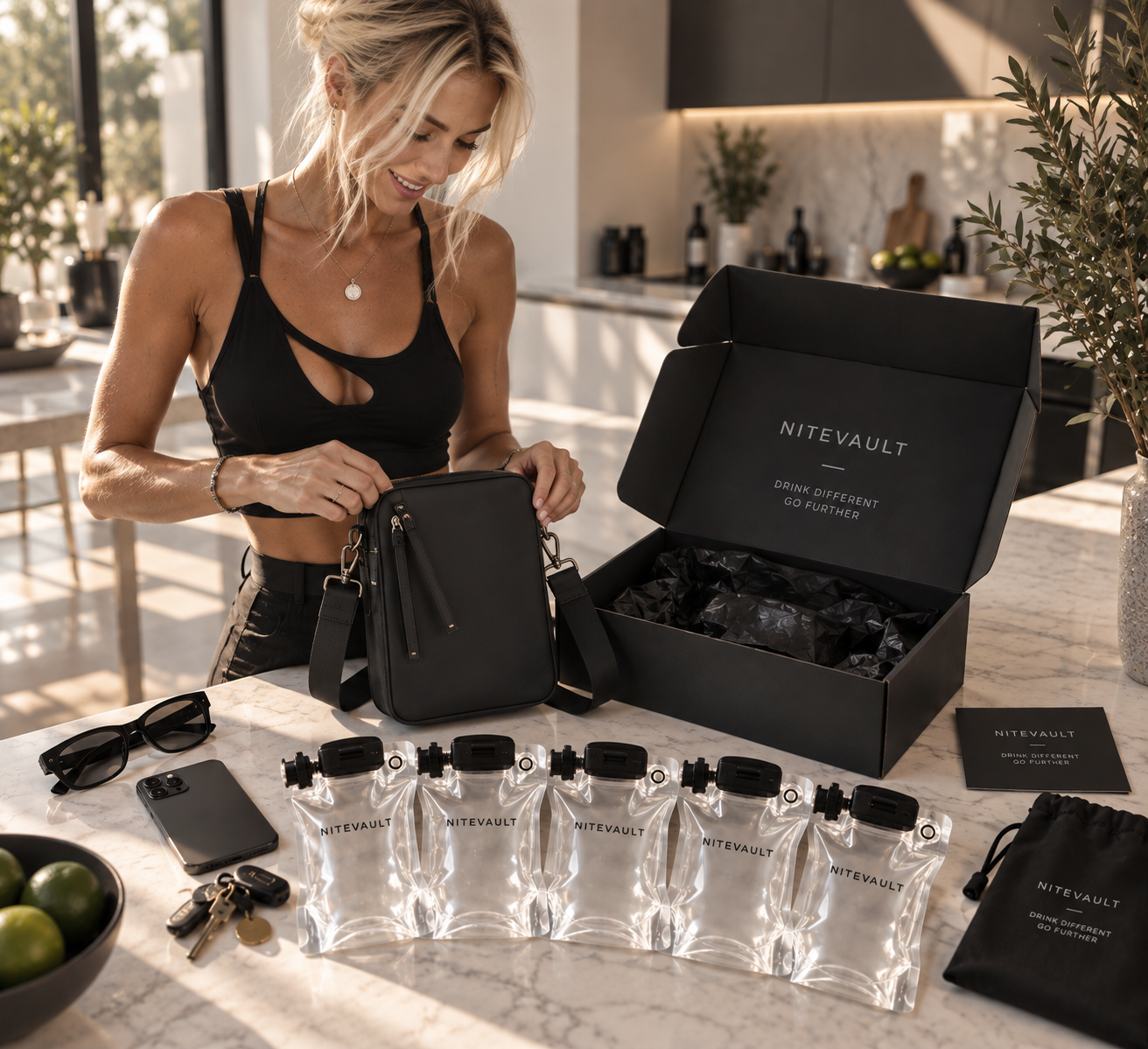 Unboxing the Berlin edition sling with its five bio-pouches on the counter