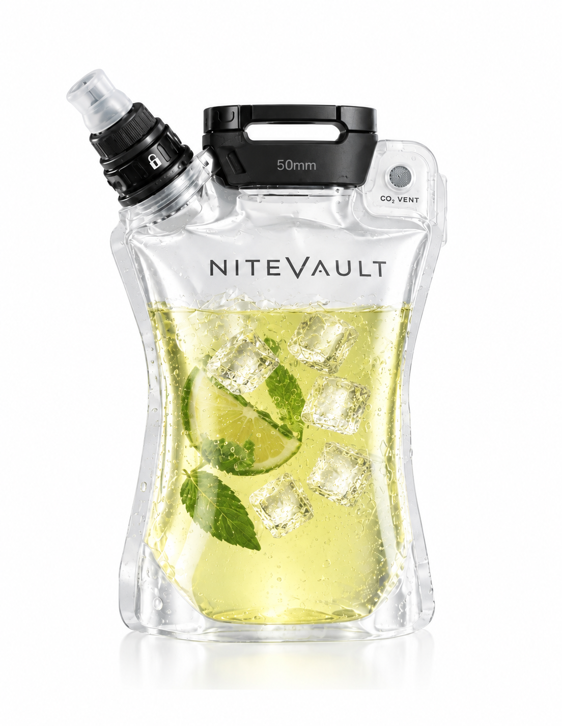 The Nitevault core pouch with printed volume markings and its mechanical seal